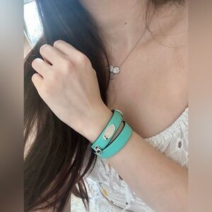 Tiffany & Co. New Narrow double wrap t blue Leather Bracelet in S/M